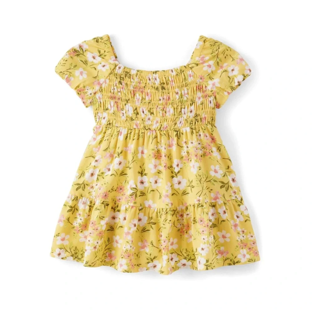 The Children's Place Yellow Floral Casual Dress 5T Floral Print Smocked Bodice